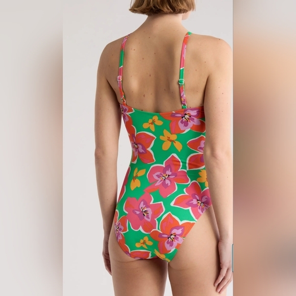 Sanctuary Tropical Print Lined Shirred Front One Piece Swimsuit Size M - Picture 4 of 11